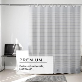 TIKABC Shower Curtain Liner, 4G PEVA Shower Liner, Plastic Waterproof Shower Curtains, 72x72 inch with Grommet Holes 3 Magnetic Weights