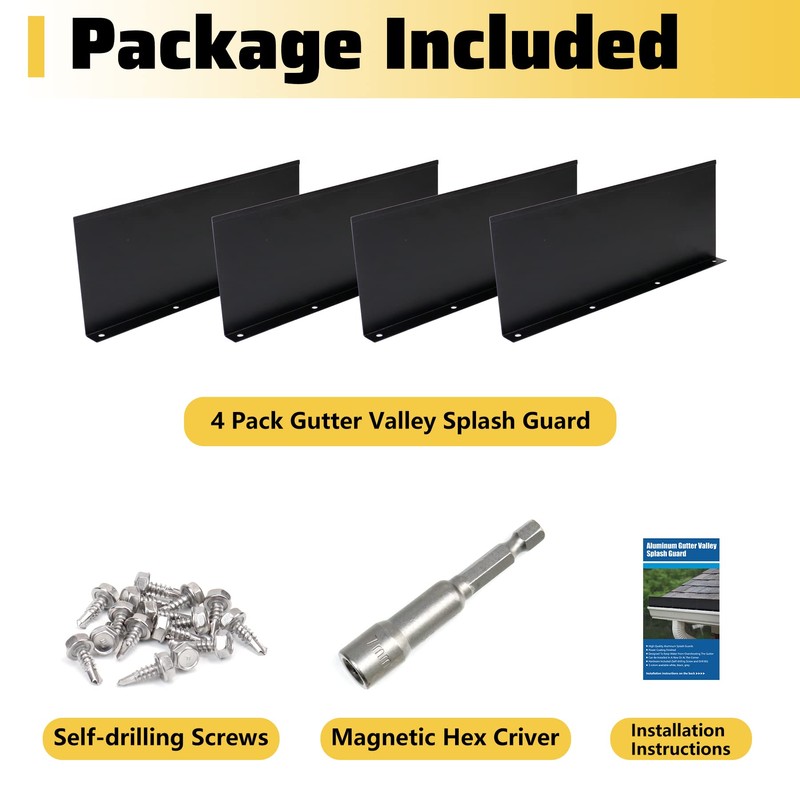 Powrocket 4 Pack Aluminum Gutter Valley Splash Guard,Keep Water from