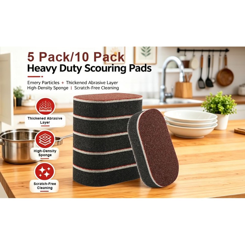 5 Pack Heavy‑Duty Magic Sponge Erasers, Dual‑Sided Scrub Sponges