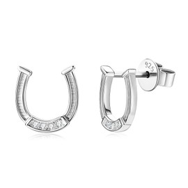 AINUOSHI Moissanite Diamond Lucky Horseshoe Earrings 925 Sterling Silver Hypoallergenic Dainty Stud Earrings for Women Birthday Gift (Silver-Lucky Horseshoe)