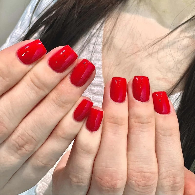 TELAIN Red Press on Nails, Short Square, False Nails with