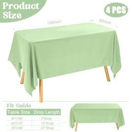 JALANCY 4 Pack Rectangle Tablecloth 60x102 Inch Sage Green Washable Polyester Table Cover for Wedding Dining Table Parties Banquet（60x102 Sage Green）