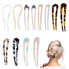 AHANDMAKER 12Pcs U Shaped Hair Pins 12 Styles French Hair Pins Metal U Vintage Fork Mixed Color Forks Sticks for Bridal Updo Bun Women Girls Hairstyle Hair Accessories 98~118x20~44x2~3mm
