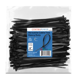 CENTROPOWER 500 Pack Cable Zip Ties 6 Inch, Premium Plastic Wire Ties with 33 Pounds Tensile Strength, Self-Locking Nylon Zip Ties Black,Cord Organizer Outdoor.