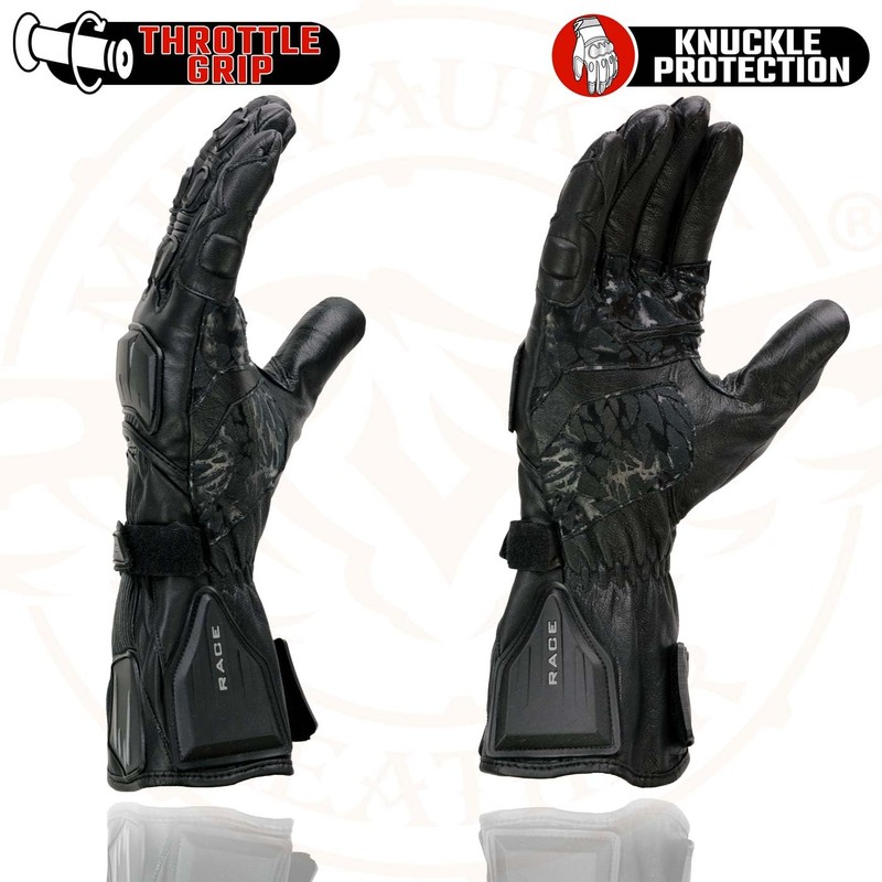 Milwaukee Leather SH717 Men's Black Leather Racing Gauntlet Gloves w/Knuckle