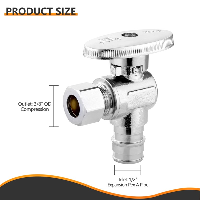 5-PCs HeSun Expansion Pex Angle Stop Valve, 1/2" Pex-a x