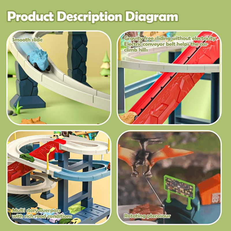 Dinosaur Race Track, Car Ramp Toy Set for Kids 3+