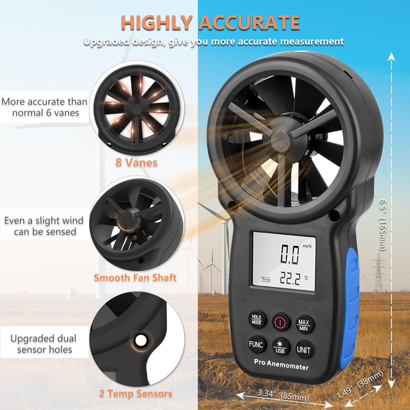 Holdpeak 866A Anemometer HVAC, Pro CFM Air Flow Meter for