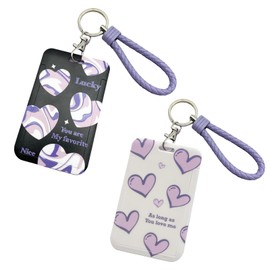 2 Pcs Kpop Photocard Holder Keychain Heart Style PC Holder Kpop ID Badge Holder with Keychain Student Bus Card Pendant Keychain Hard Shell Protective Photo Sleeves (Black and White)