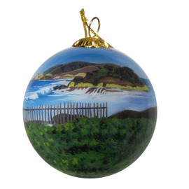 Art Studio Company Hand Painted Glass Christmas Ornament - Beach & Fence in Half Moon Bay