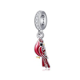 URONE Cardinal Charm Beads Suitable for Charm Bracelets for Women 925 Sterling Silver Red Cardinal Bird Dangle Pendant Bead Jewellery Gifts for Women Bracelet and Necklace, Sterling Silver, No