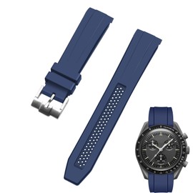 Juntan 20mm 22mm Curved End Silicone Watch Band, Rubber Breathable Replacement Watch Band Strap Dark Blue for Men Women
