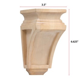 WADDELL Hardwood Grand Mission Corbel, 1 Count (Small) | 6⅝" x 3⅞" x 3½" w/Pre-Installed Keyhole Plate | Unfinished Decorative Corbels for Countertops, Fireplace Mantel, Shelves, DIY Home Improvement