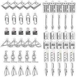SUNNYCLUE 72Pcs 12 Styles Silver School Charms Study Charm Teacher Stationery Tibetan Alloy Book Pen Back to School Charm Bulk for Jewelry Making Charms Keychain Dangles Earring Necklace DIY Crafts