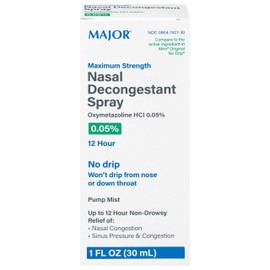 MAJOR 12-Hour Nasal Decongestant Spray - Oxymetazoline Hydrochloride 0.05% Nose Spray for Adults and Kids - Soothing Pump Mist Spray for Cold, Allergy, Nasal Congestion, and Sinus Relief - 1 Fl. Oz.