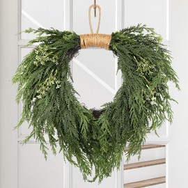 Christmas Norfolk Pine Wreath 16 Inch Christmas Wreath for Front Door Artificial Greenery Faux Cedar Wreaths for Xmas Decor Door Window Mantle Wall Outdoor Indoor Decorations