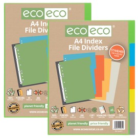 eco-eco A4 50% Recycled Multipunched Reinforced Colour Set 5 Subject Index File Dividers 200mic (Pack of 2)