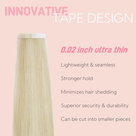 FUOTONBUTY Tape-In Extensions, Real Hair, Double Stitched, Balayage Golden Blonde to Light Blonde, 20 Pieces, 50 g, Invisible Tape Extensions, Tape-On Extensions, Real Hair, 40 cm