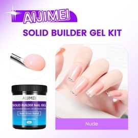 AIJIMEI Solid Builder Gel for Nails Set Solid Gel Builder Nail Thickening Solution Nail Extension Gel Non-Stick Hand Builder Gel with Nail Dual Form for Home Use(Nude, 150ml/5Fl.oz)