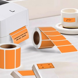YIKIADA Orange Direct Thermal Labels Vinyl 1 × 2 Inch Self-Adhesive Rectangle Stickers Roll Waterproof Printer Decals Name Tag for QR Code DIY Office Address 500 PCS
