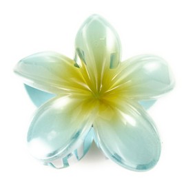 Blue hawaiian flower hair clip claw butterfly clamp floral plumeria 3" wide