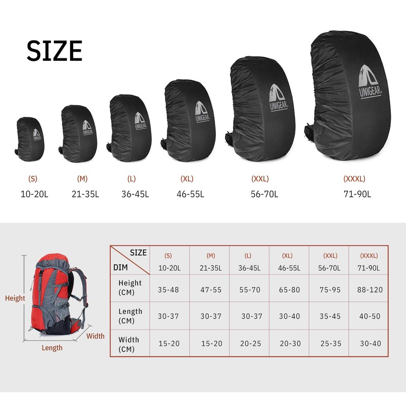 Unigear 10-90L Reflective Rainproof Backpack Cover Waterproof Dustproof Abrasion Resistant