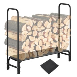 Heavy Duty 4ft Firewood Rack Outdoor with Cover Large Steel Log Holder for Patio/Backyard, Weatherproof Wood Storage with Ventilated Design, Easy Assembly No Tools Needed (4FT)