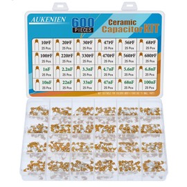 AUKENIEN 24 Value 600 Piece Ceramic Capacitor Set Capacitors Assortment from 10pF to 100nF Ceramic Capacitor Kit
