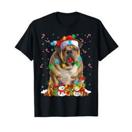 Bulldog Christmas Lights Funny Santa Hat Bulldog Xmas T-Shirt