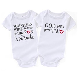 Pray for one gives two twins baby items must haves Girls boy infant Clothes Twin Baby Essentials newborn Bodysuits White 6-9 months