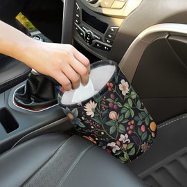 Darisoco Floral Vehicle Trash Can Mini Car Trash Bin Car Organizer for Back Seat, Floor, or Hanging Headrest Car Decor Road Trip Essentials