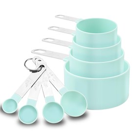 8 Stück Messlöffel Set - Messlöffel - Mit 4 Measuring Cups und 4 Löffel - Stapelfähig - mit Edelstahlgriff - Werkzeug zum präzisen Messen von Flüssigkeiten und Feststoffen