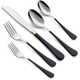 MDEALY 20-Piece Black Silverware Set for 4, 18/0 Stainless Steel Flatware Cutlery Utensils Set, Include Dinner Knives,Dinner Forks,Dinner Spoons,Salad Forks,Teaspoons, Elegant Gift，Dishwasher Safe