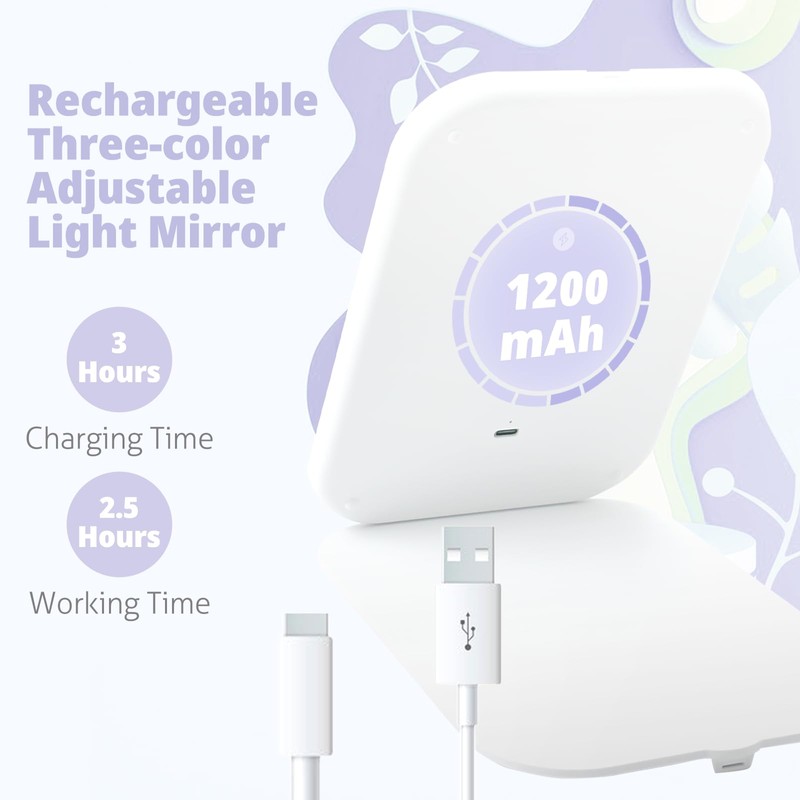 TREASO Travel Makeup Mirror, Portable Mirror with 3 Adjustable Light
