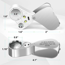 JUOIFIP 2 Pack Juwelier Lupe mit Licht, 30X 40X 60X Beleuchtete Juwelierlupen, Faltbare Schmucklupen mit Hellem LED Licht Vergrößerungsglas für Edelsteine, Schmuck, Münzen, Briefmarken