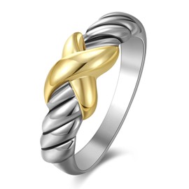 Aprilery Silver Plated Rings, Gold and Silver Rings Cable, Two Tone Knot Fashion Statement Ring Cocktail Jewelry for Women Girls Gifts (Knot 2, 9)
