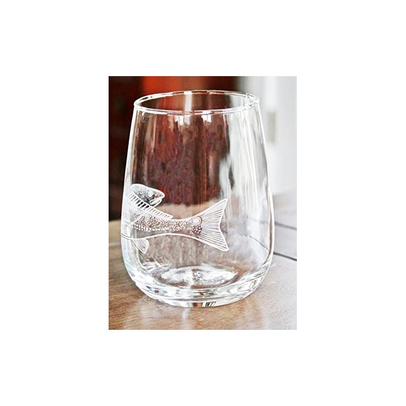 HullSpeed Designs Redfish Engraved Stemless Wine Glasses (Set of 2)