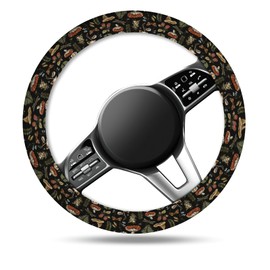 ASJHFDIR Car Steering Wheel Cover, Universal 15 Inch Non-Slip Breathable Neoprene Elastic Steering Wheel Protector, Cute Car Accessories for Women Men Fit Auto, Suvs Cute Brown Boho Mushrooms