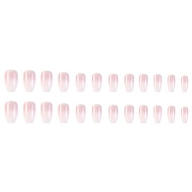 Press on Nails Medium Coffin SWEKKE French Fake Nails Pink Gradient Full Cover Glue on Nails White Glossy False Nails Acrylic Press on Nails Stick on Nails Artificial Nails for Women Girls 24 Pcs