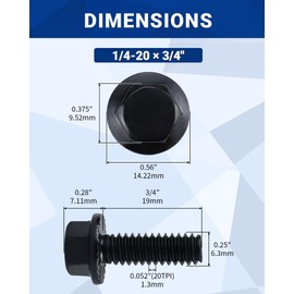 1/4-20 x 3/4" Flanged Hex Bolts (20 pcs), 18-8 (304) Stainless Steel, External Hex Drive, Hexagon Head Bolts Screws with Flange Washer, Fayeploo