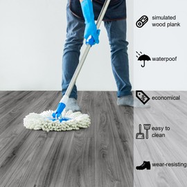 Oxdigi Peel and Stick Vinyl Flooring Roll 24"x 118"/ 19 Sq.Ft, Self Adhesive Vinyl Floor Tiles Wood Flooring, Temporary Floor Stickers Waterproof for Living Room Bedroom Kitchen RV, Dark Grey Planks