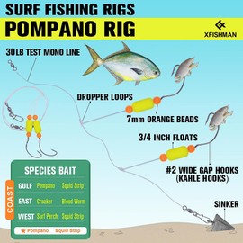 Pompano-Rigs-for-Surf-Fishing-Saltwater-Gear with Double Circle & Wide Gap Hook-6-Pack Surf Fishing Tackle