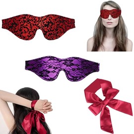 Mayoii Blindfold for Adults Play Hand Tie Set, 3 Pcs Silk Satin Eye Mask, Eye mask for Sleeping Games Satin Silk Eye Covers Satin Sleep Mask Valentine Gift, for Home Play Travel Office Use (B)