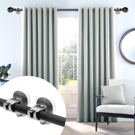 6PCS No Drill Curtain Rod Brackets Self Adhesive Curtain Rod Holder No Drilling Curtain Rod Hooks Nail Free Adjustable Curtain Rod Holders Curtain Hangers for Bathroom Living Room Kitchen Silver