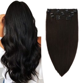 Sindra Clip in Hair Extensions Real Human Hiar 18Inch 120g 6pcs Natural Black Hair Extensions Clip in Human Hair Straight (#1B 18in)