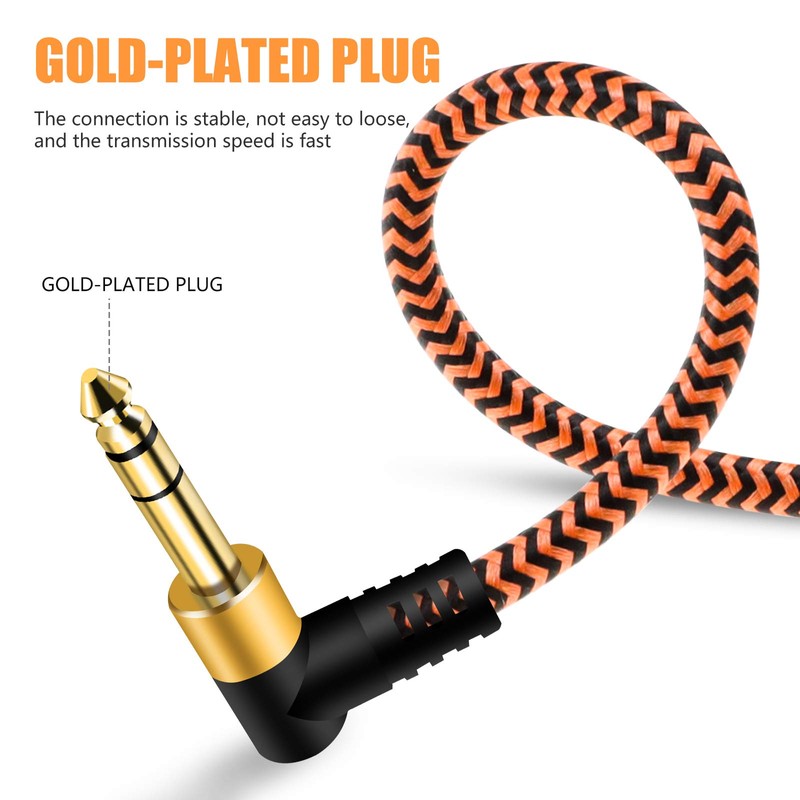 6.35mm Guitar Cable 0.3m, 1/4" TRS Cable Nylon Braided Multi