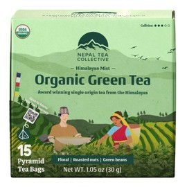 NEPAL TEA Organic Green Tea Bags from the Himalayas - 15 Pyramid Tea Bags, Single Origin from a Family Farm - Green Tea Bags with Loose Leaf Tea Inside (Himalayan Mist)