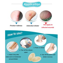 Rose Romee 16PCS Blister Bandages for Feet, Moleskin for Blisters, Blister Pads Waterproof Hydrocolloid Seal Adhesive Bandages for Foot, Toe, Heel Blister Tape Prevention & Recovery