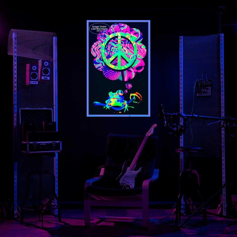 Mushroom Peace Frog - Flocked Blacklight Poster - 23" x