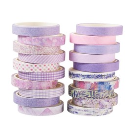 Pack of 20 Washi Tape, Washi Tape for Journaling, Lean Retro Decorative Tape for Newspapers, DIY Decorations, Diaries, Planners, Scrapbooks, Packaging, Cards (Purple)